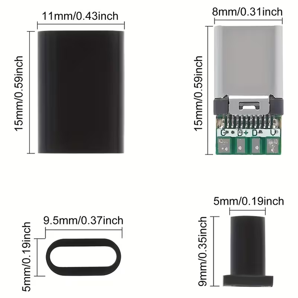 Роз'єм USB Type-C штекер (male) розбірний під пайку, чорний пластиковий корпус USBC-M-DIY фото