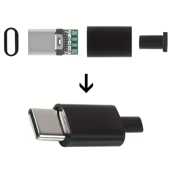 Роз'єм USB Type-C штекер (male) розбірний під пайку, чорний пластиковий корпус USBC-M-DIY фото